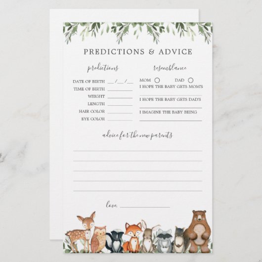 Woodland Babydusche Vorhersagen und Ratschläge (Vorne/Hinten)