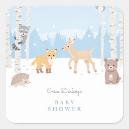 Woodland Babydusche | Winterwald Quadratischer Aufkleber