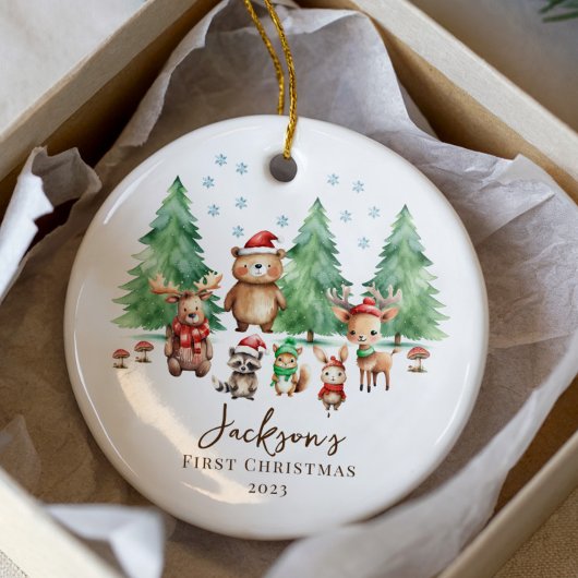 Woodland Baby's 1ST Christmas 2 Sided Foto Keramik Ornament