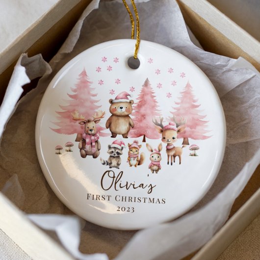 Woodland Baby's 1ST Christmas 2 Sided Foto Keramik Ornament