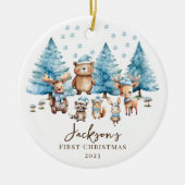 Woodland Baby's 1ST Christmas 2 Sided Foto Keramik Ornament (Vorne)