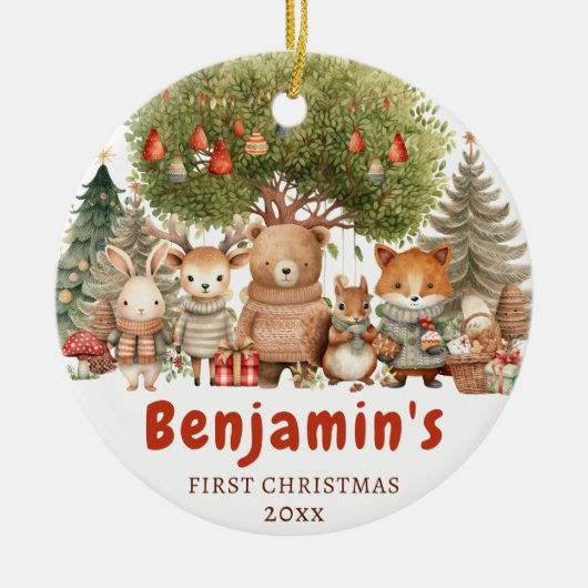Woodland Baby's First Christmas Ornament Geschenk (Vorne)