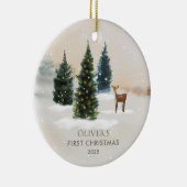 Woodland Baby's First Christmas Photo Keramik Ornament (Rechts)