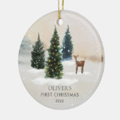 Woodland Baby's First Christmas Photo Keramik Ornament (Links)