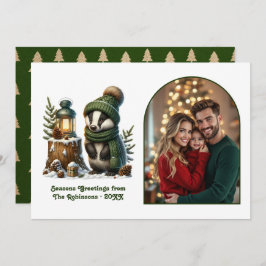 Woodland Badger Cozy Forest Christmas Magic Photo Feiertagskarte