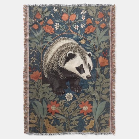 Woodland Badger William Morris Inspiriert Decke (Vorderseite Vertikal)