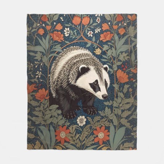Woodland Badger William Morris Inspiriert Fleecedecke (Vorderseite)