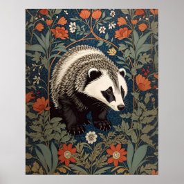 Woodland Badger William Morris Inspiriert Poster