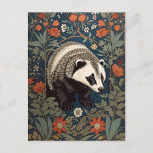 Woodland Badger William Morris Inspiriert Postkarte