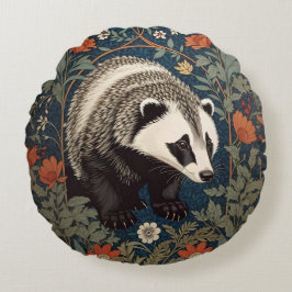 Woodland Badger William Morris Inspiriert Rundes Kissen