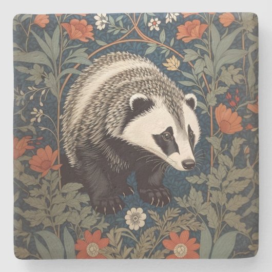 Woodland Badger William Morris Inspiriert Steinuntersetzer (Vorderseite)