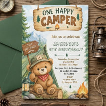 Woodland Bär Ein Glücklicher Camper 1. Geburtstag
