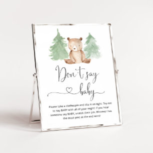 Woodland Bär Sagen Sie nicht Babydusche Poster