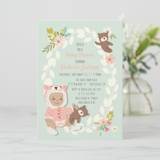 Woodland Bären - Einladungen für Babyduschen (Stehend Vorderseite)