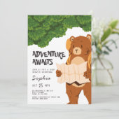 Woodland Bear Adventure Baby Dusche Einladung (Stehend Vorderseite)