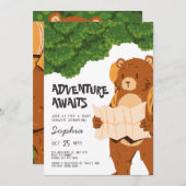 Woodland Bear Adventure Baby Dusche Einladung (Vorne/Hinten)