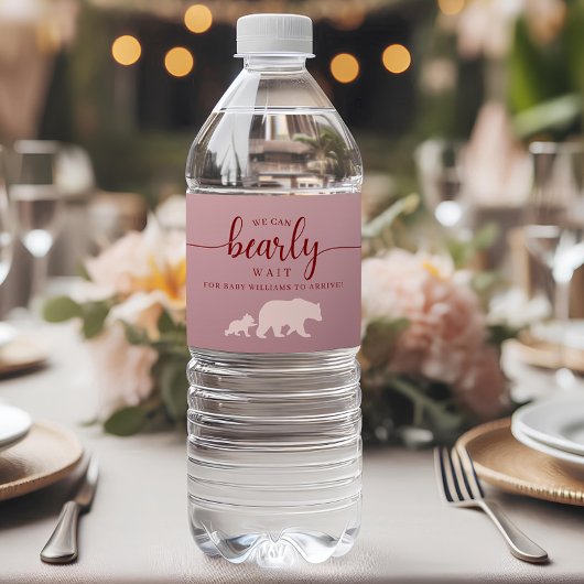 Woodland Bear Baby Dusche Rosa Wasserflaschenetikett