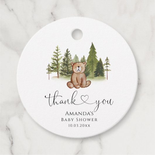 Woodland Bear Baby Dusche Vielen Dank für Ihre Unt Geschenkanhänger (Vorderseite)