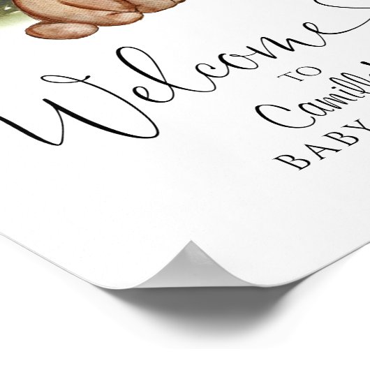 Woodland Bear Baby Dusche Willkommen Poster (Ecke)