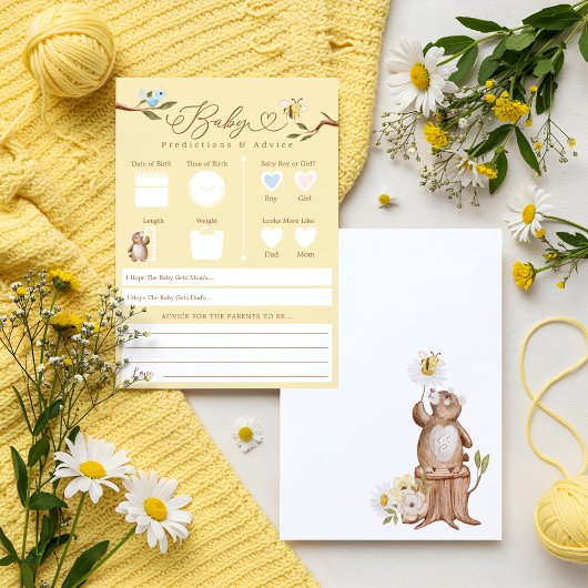 Woodland Bear Baby Predictions & Advice Game Card Einladung