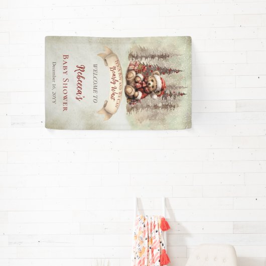Woodland Bear Bearly Wait Holiday Boy Baby Shower Banner (InSitu)