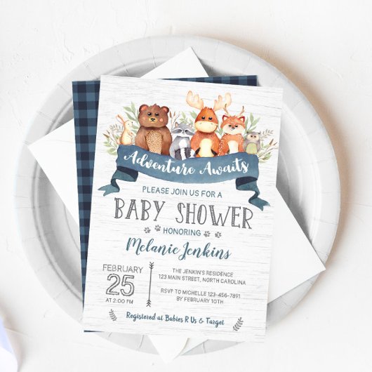 Woodland Bear Boy Kinderdusche Einladung