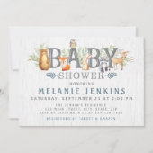 Woodland Bear Boy Kinderdusche Einladung (Vorderseite)