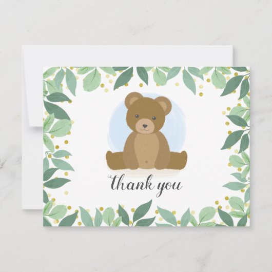 Woodland Bear Greenery Baby Shower Mitteilungskarte (Vorderseite)