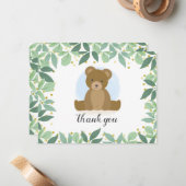 Woodland Bear Greenery Baby Shower Mitteilungskarte (Vorderseite/Rückseite Beispiel)