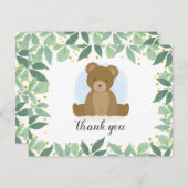 Woodland Bear Greenery Baby Shower Mitteilungskarte (Vorne/Hinten)
