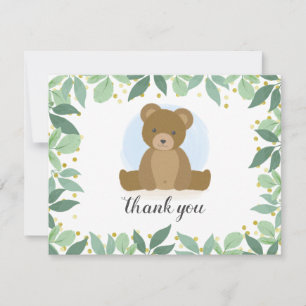 Woodland Bear Greenery Baby Shower Mitteilungskarte