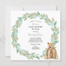 Woodland Bear Greenery Wreath Baby Shower by Mail