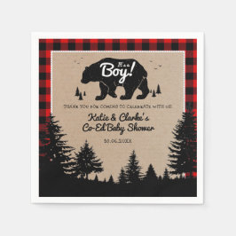 Woodland Bear Lumberjack Co-Ed Boy Baby Shower Serviette