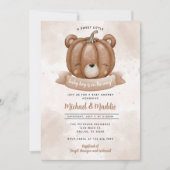 Woodland Bear Pumpkin Baby Dusche Einladung (Vorderseite)