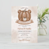 Woodland Bear Pumpkin Baby Dusche Einladung (Stehend Vorderseite)