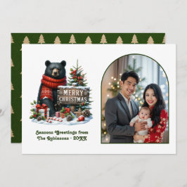 Woodland Bear Rustic Forest Christmas Magic Photo Feiertagskarte