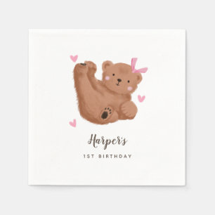 Woodland Bear Theme Girl Birthday Party Serviette