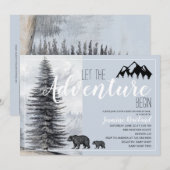 Woodland Bears Kinderdusche per Post Einladung (Vorne/Hinten)