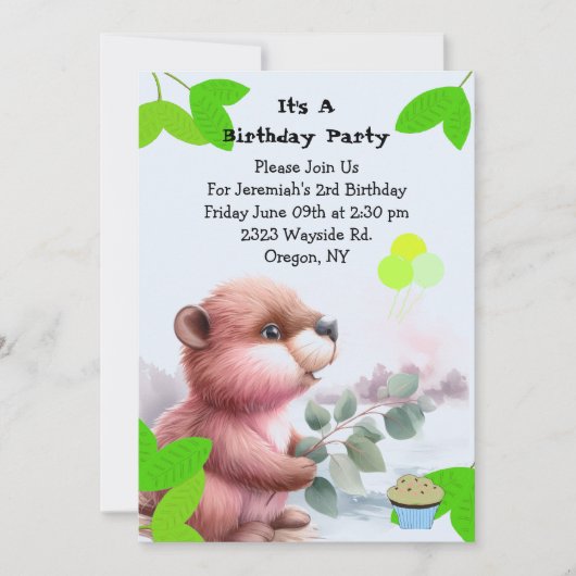 Woodland Beaver Birthday Invitation Einladung (Vorderseite)