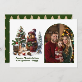 Woodland Beaver Cozy Forest Christmas Magic Photo Feiertagskarte