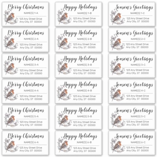 Woodland Bird Weihnachtsfeiertagsadresse Labels (Vorderseite)