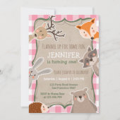 Woodland Birthday Einladung Lumberjack Girl Pink (Vorderseite)