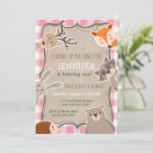 Woodland Birthday Einladung Lumberjack Girl Pink (Stehend Vorderseite)