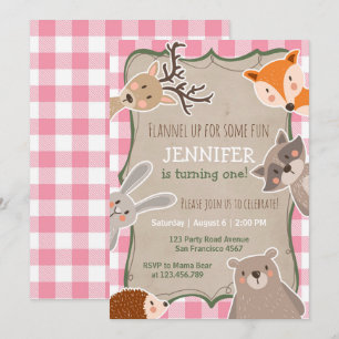 Woodland Birthday Einladung Lumberjack Girl Pink