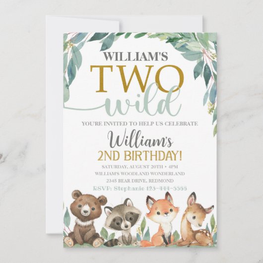 Woodland Birthday Einladung zwei wilde Einladung (Vorderseite)