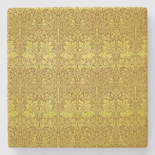 Woodland Blätter Gold Rabbit William Morris Muster Steinuntersetzer (Vorderseite)