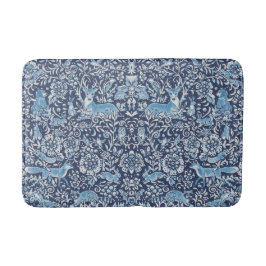 Woodland Blue Animal Fox Owl Rabbit William Morris Badematte