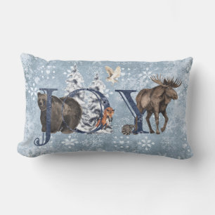 Woodland Blue Bear Moose JOY Snowflake Lendenkissen