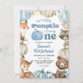 Woodland Blue Boho Pumpkin Boy 1. Geburtstag Einladung (Vorderseite)