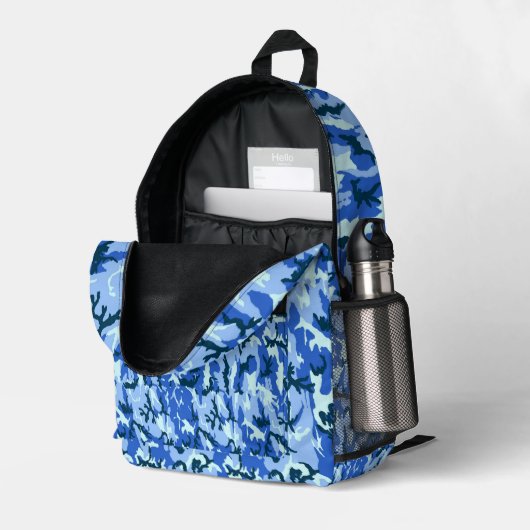 Woodland Blue Military Camouflage Bedruckter Rucksack (Rückseitige Ecke links (Offen) )